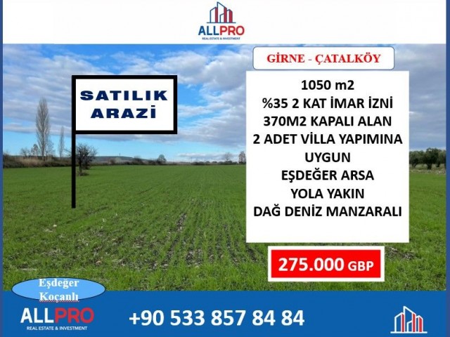EQUIVALENT LAND FOR SALE IN ÇATALKÖY, SUITABLE FOR THE CONSTRUCTION OF TWO VILLAS OF 1050 M2