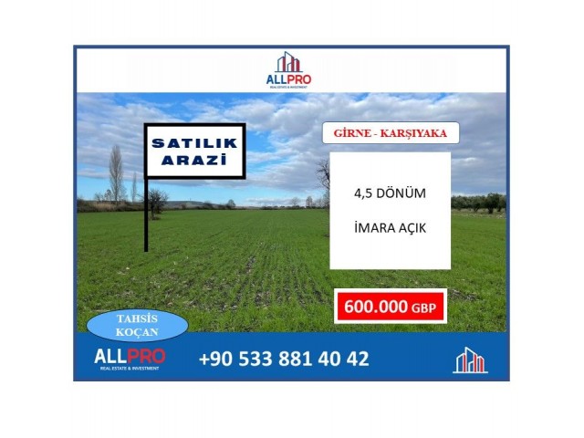 Land for Sale in Kyrenia Karşıyaka Region, 500 mt from the Sea