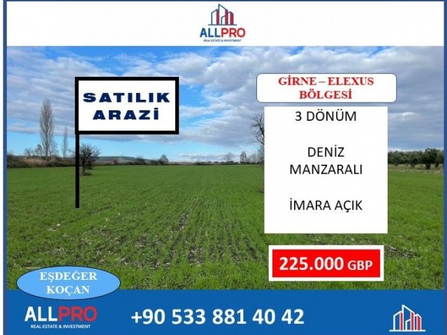 Çatalköy Elexus Bölgesin’de 3 Dönüm Denize Çok Yakın Arazi. £75,000.