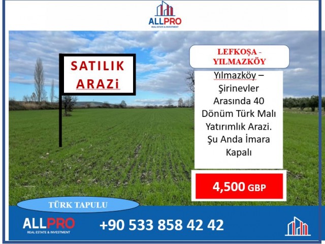 YILMAZKÖY- 40 DÖNÜM TÜRK TAPULU ARAZİ. £4,500. DÖNÜMÜ.