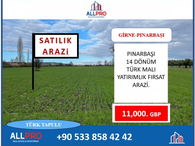 Girne-Pınarbaşı 14 Decare türkisches Investitionsland. 11.000 £. Acre.