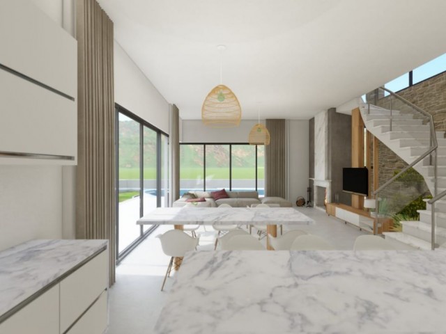 Luxuriöse moderne 4+1-Villa mit privatem Pool und Dachterrasse zum Verkauf in Lapta mit herrlichem Meer- und Bergblick
