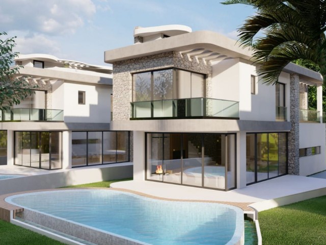 Luxuriöse moderne 4+1-Villa mit privatem Pool und Dachterrasse zum Verkauf in Lapta mit herrlichem Meer- und Bergblick