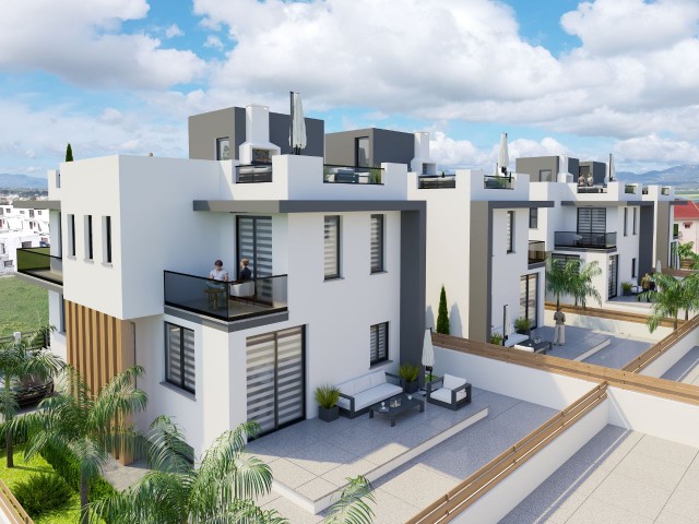 Moderne und luxuriöse 3+1-Villa zum Verkauf mit Kellergeschoss und Dachterrasse in İskele Ötüken
