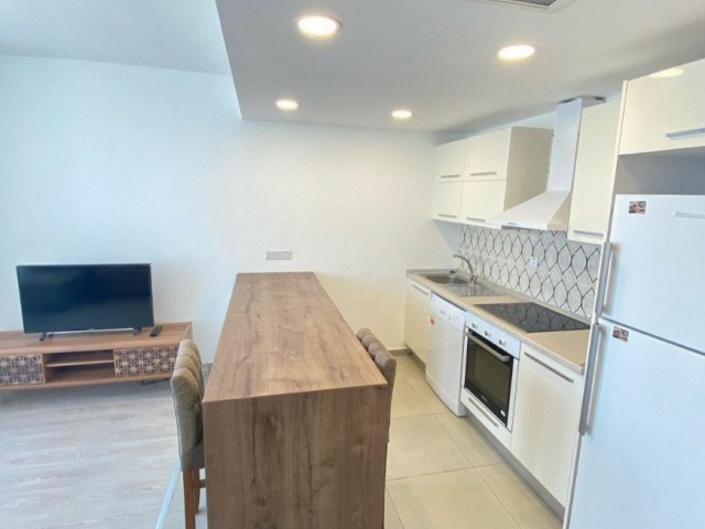 Fully furnished 1+1 flat for rent with sea and mountain views in a residence in Karakum, Girne 