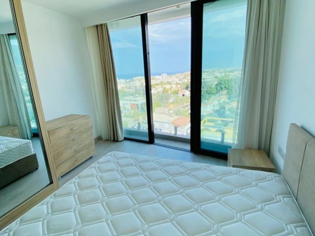 Komplett möblierte 1+1-Wohnung zur Miete mit Meer- und Bergblick in Karakum, Kyrenia