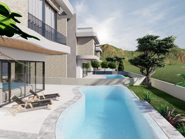 4+1 VOLLSTÄNDIG FREISTEHENDE VILLEN ZUM VERKAUF IN GIRNE/LAPTA MIT BERG- UND MEERBLICK UND PRIVATEM POOL, 200 m VOM MEER ENTFERNT..0533 859 21 66