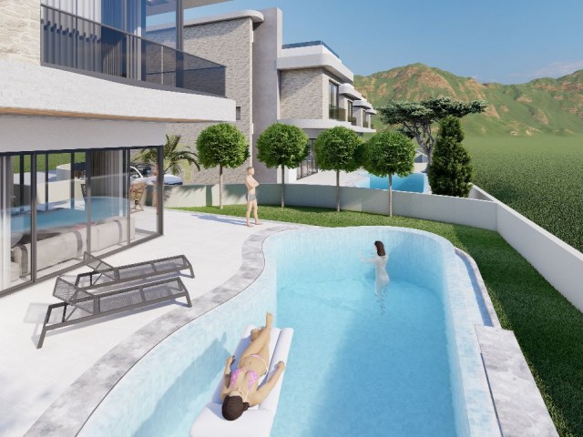 4+1 FULLY DETACHED VILLAS FOR SALE IN GIRNE/LAPTA WITH MOUNTAIN AND SEA VIEWS AND PRIVATE POOL, 200 m FROM THE SEA..0533 859 21 66