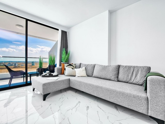 آپارتمان بزرگ نوع 2+1 برای فروش با چشم انداز دریا و کوه در طبقه 22 در ویژه ترین پروژه TRNC، Grand Sapphire