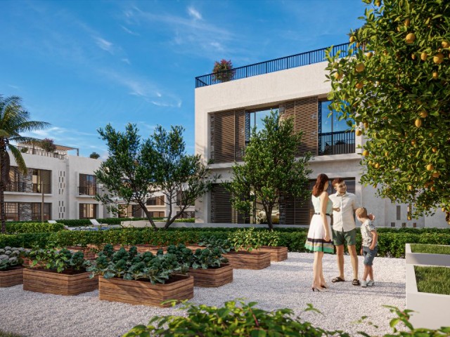 Квартира 2+1 с садом на продажу в самом особенном проекте региона Кирения Алсанджак!