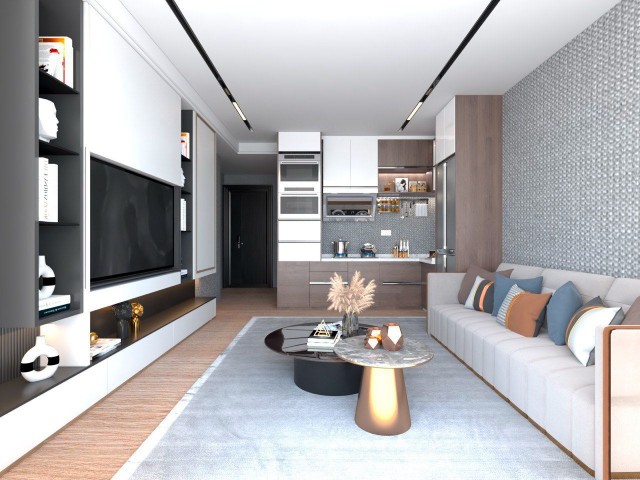 آپارتمان 1+1 جدید با نمای پانوراما دریا در Esentepe