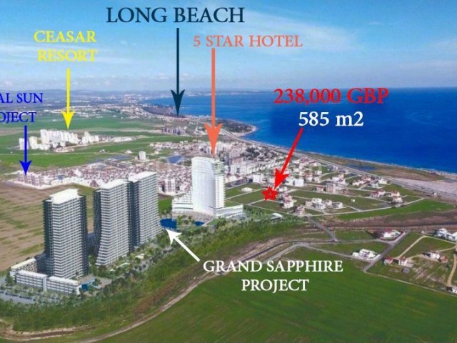 İskele Long Beach sahil bölgesinde issatılık en iyi arsa ve 💥Grand Sapphire Hotel'e bir adım uzaklık