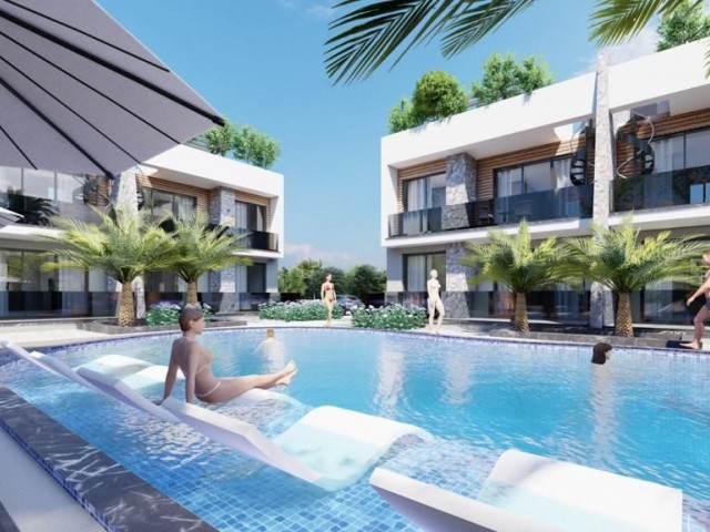 2+1 ground floor and 1st floor apartments with roof terrace in a complex with pool in a decent location in Lapta