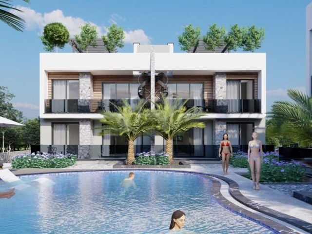 2+1 ground floor and 1st floor apartments with roof terrace in a complex with pool in a decent location in Lapta