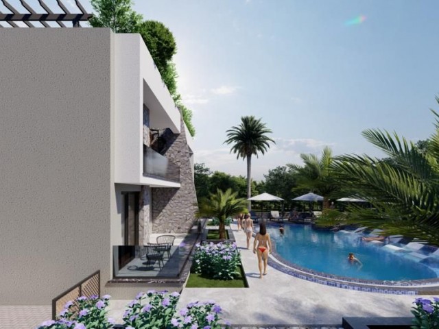 2+1 ground floor and 1st floor apartments with roof terrace in a complex with pool in a decent location in Lapta