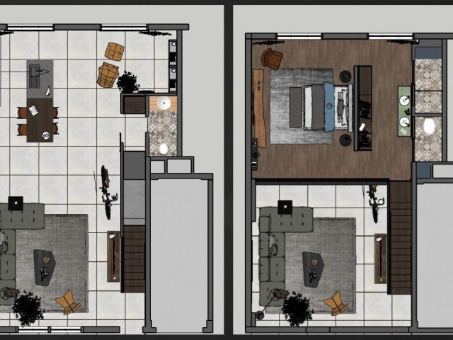 1+1 loft apartments with garden and 2+1 penthouses with roof terace within the site