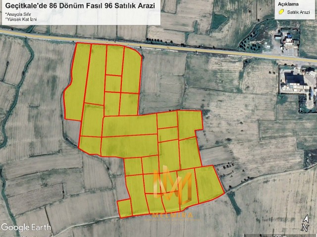 86 Decares of Land for Sale on the Main Road in Geçitkale, Section 96, with Zoning Permit