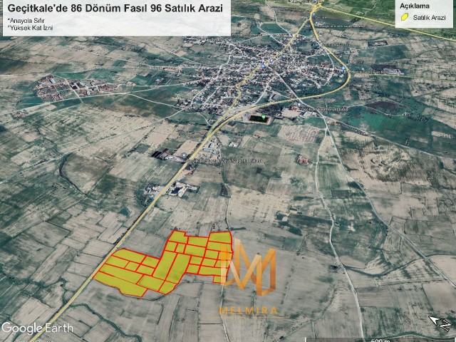 86 Decares of Land for Sale on the Main Road in Geçitkale, Section 96, with Zoning Permit