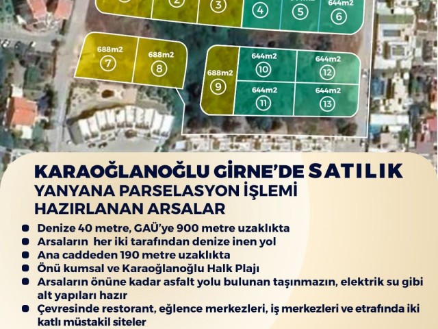 KARAOĞLANOĞLU GİRNE’DE SATILIK  YANYANA PARSELASYON İŞLEMİ  HAZIRLANAN ARSALAR