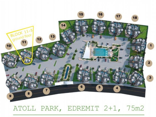 Edremit Atoll Park'ta mükemmel Dağ Manzaralı şık 2 yatak odalı daire