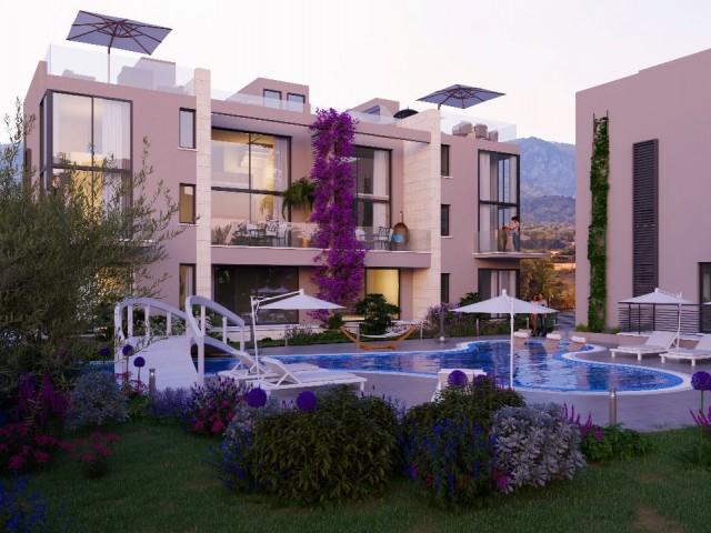 FAMAGUSTA KLEINE ERENKÖY, 1 + 1 LOFT PENTHOUSE MIT BLICK AUF DIE BERGE UND DAS MEER, TOLLE LAGE