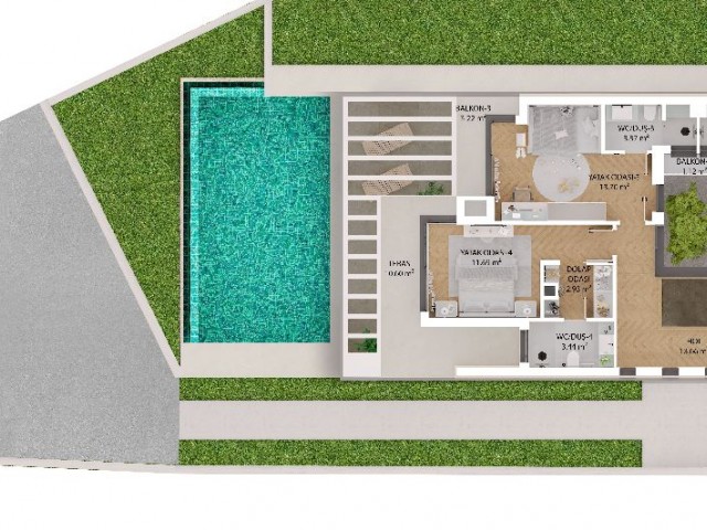 6 6+1 villas for sale in Ozanköy/Girne region with basement, pool and 2 indoor car parks.