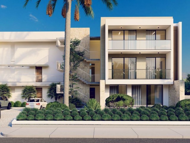 2+1 Loft-Penthäuser zum Verkauf an der Hauptstraße von Kyrenia Esentepe, nur wenige Gehminuten vom Golfclub Corenium und dem Meeresstrand entfernt.