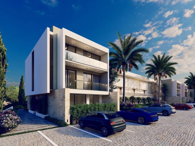 2+1 Loft-Penthäuser zum Verkauf an der Hauptstraße von Kyrenia Esentepe, nur wenige Gehminuten vom Golfclub Corenium und dem Meeresstrand entfernt.