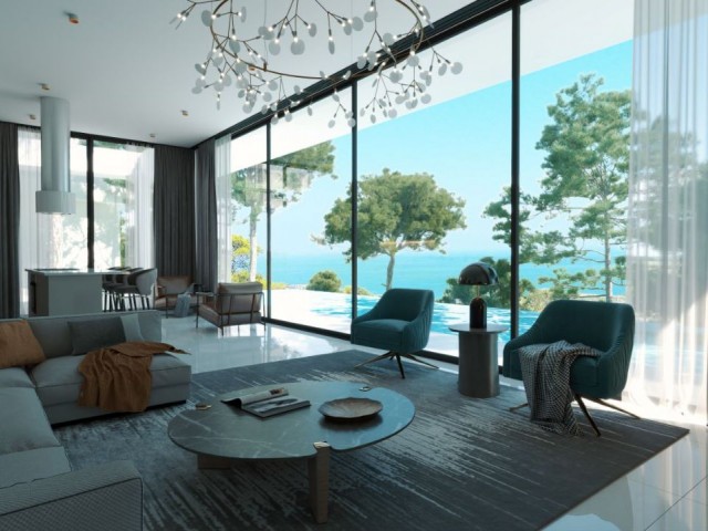 2+1 moderne Villen mit grünem Dach zum Verkauf in einem neuen Projekt mit herrlichem Meer- und Bergblick in Esentepe