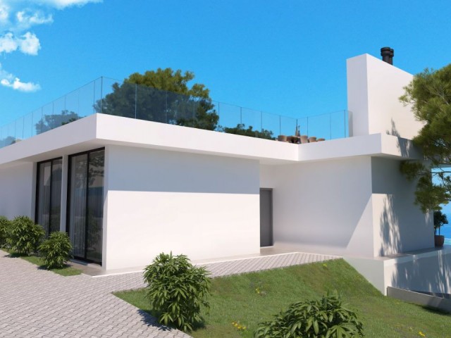 2+1 Modern green roofed villas for sale in a new project with magnificent sea and mountain views in Esentepe