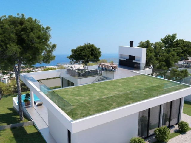 2+1 Modern green roofed villas for sale in a new project with magnificent sea and mountain views in 