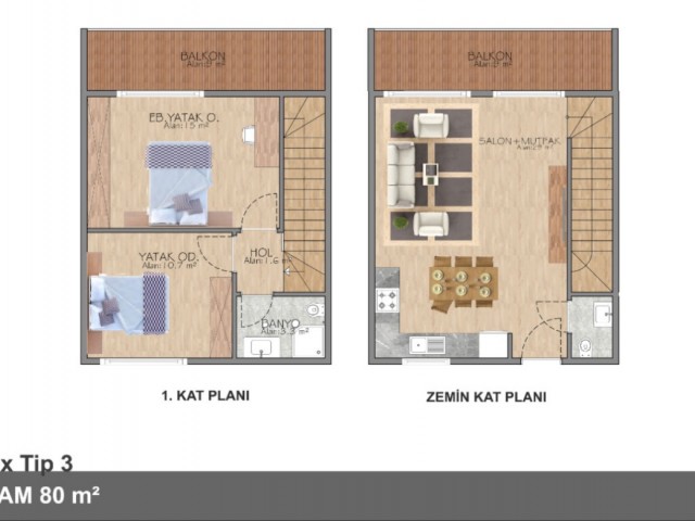 Lapta Bölgesinde 1+1 ve 2+1 Projeden Muhteşem Daireler