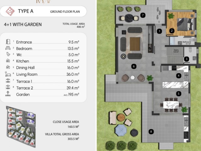 Wonderful 3+1 to 4+1 Villas from the Project in Famagusta Tuzla