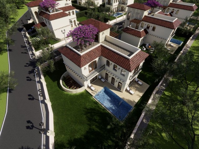 Villen mit Pools inmitten von Olivenbäumen in der Projektphase in Ozanköy Kyrenia
