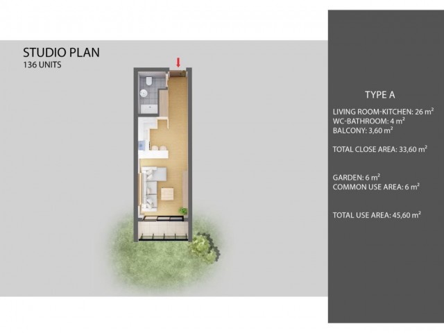 Studio flats for sale in a private site on the Iskele coast