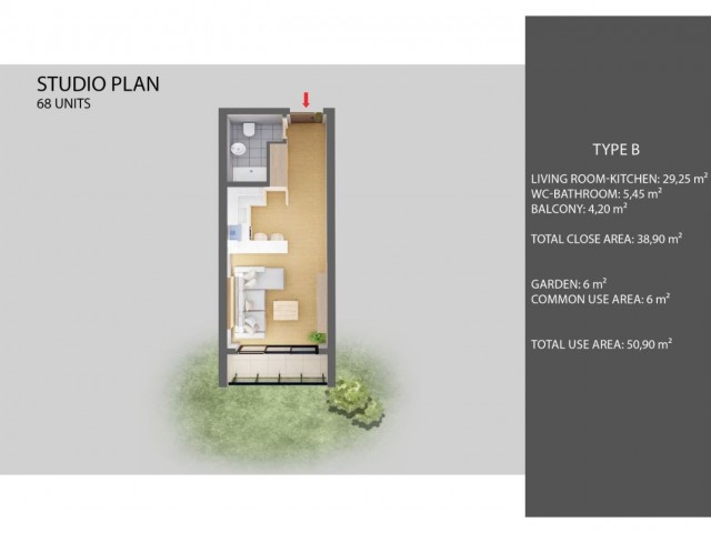 Studio flats for sale in a private site on the Iskele coast