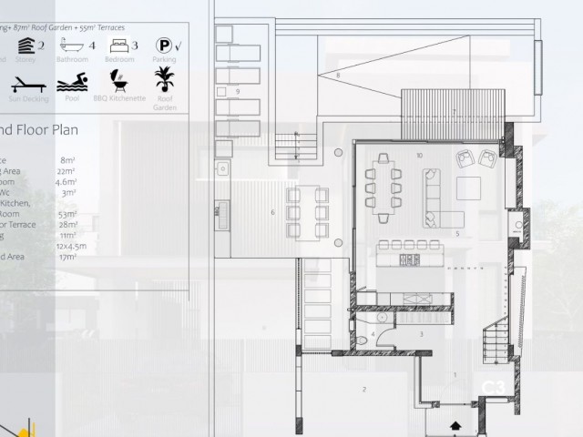 Magnificent villa at 3+1 project stage in Çatalköy/Girne region