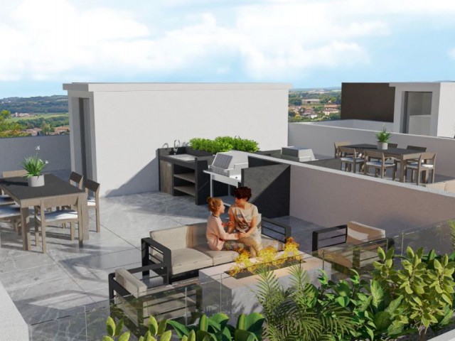 Квартиры 1+1 с террасой на крыше и садом на продажу из проекта в Йени Богазичи