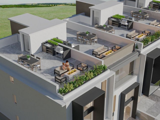 1+1 Wohnungen mit Dachterrasse und Garten zum Verkauf aus dem Projekt in Yeni Boğaziçi