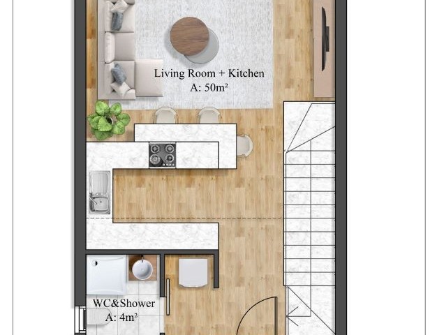 2+1 Loft-Wohnungen mit Dachterrassengarten zum Verkauf aus dem Projekt in Yeni Boğaziçi