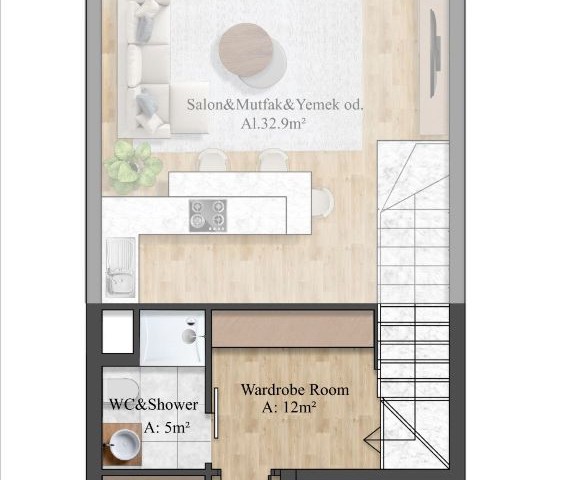 2+1 Loft-Wohnungen mit Dachterrassengarten zum Verkauf aus dem Projekt in Yeni Boğaziçi