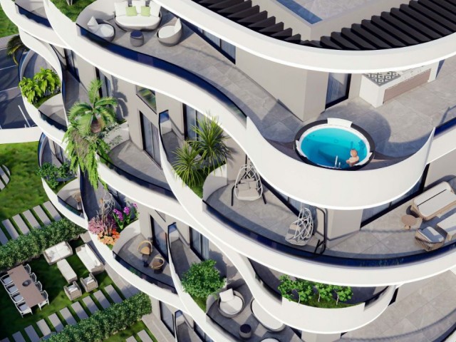 İskele Long Beach sahilinde yeni proje çerisinde satılık 2+1  Duplex ve 2+1 penthouse daireler