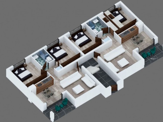 2+1 penthouse flats with full terrace for sale from the Project in İskele/Boğaz