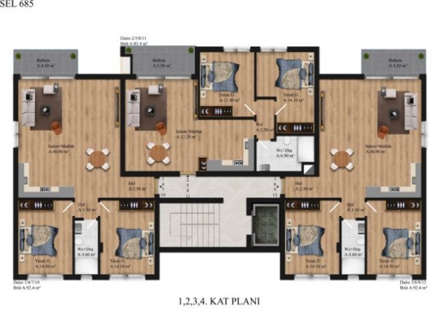پروژه - آپارتمان 3+1 برای فروش در مرکز گیرنه