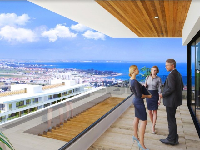Apartment mit vollem Meerblick in Iskele Long Beach, Sapphire Resort aus einem großartigen Projekt mit Hotelkonzept