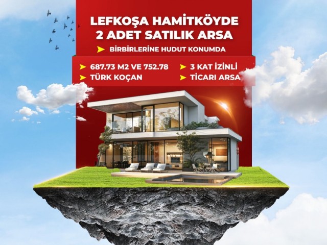 2 Plots of Land for Sale in a Border Location with Commercial Permit in Hamitköy, Nicosia