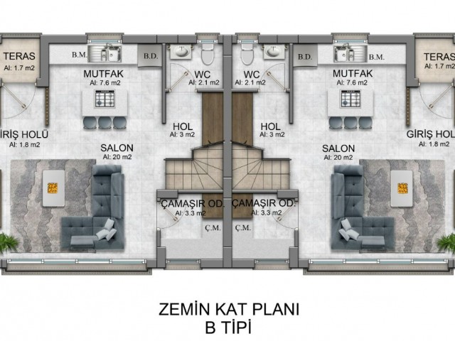 İKİ YATAK ODALI BAHÇELİ VE TERASLI DAİRELER