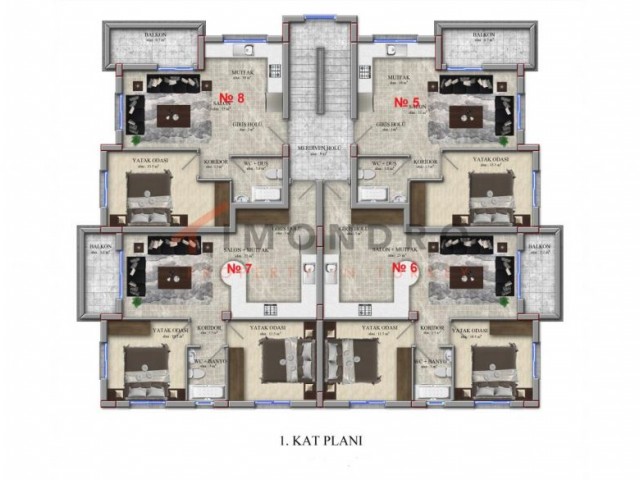 Mountain panorama apartment (2 rooms, 1 bathroom) with balcony and open kitchen in Northern Cyprus Yesiltepe