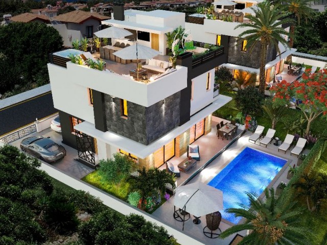 4+1 Villas with Mountain-Sea View, Super Quality -Turkish Title Deed-Pool in Çatalköy 299,000Stg.! ** 