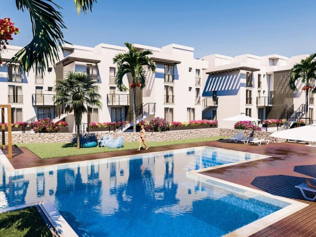 Famagusta-Süßwasser 1 + 1 Penthouse 2+1 double Llogara, 3+1 Ultralu Llogara Apartments mit Garten ! Llogara Leben mit Privatstrand inmitten von Natur, Landschaft und Qualität (Lieferung Juni 2023) ** 